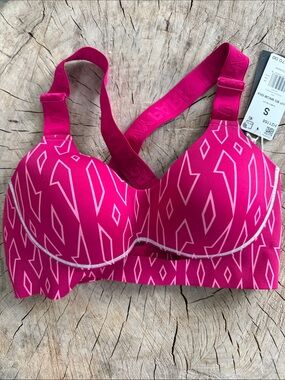Adidas X Ivy Park pink geometric print cut out front sports bra